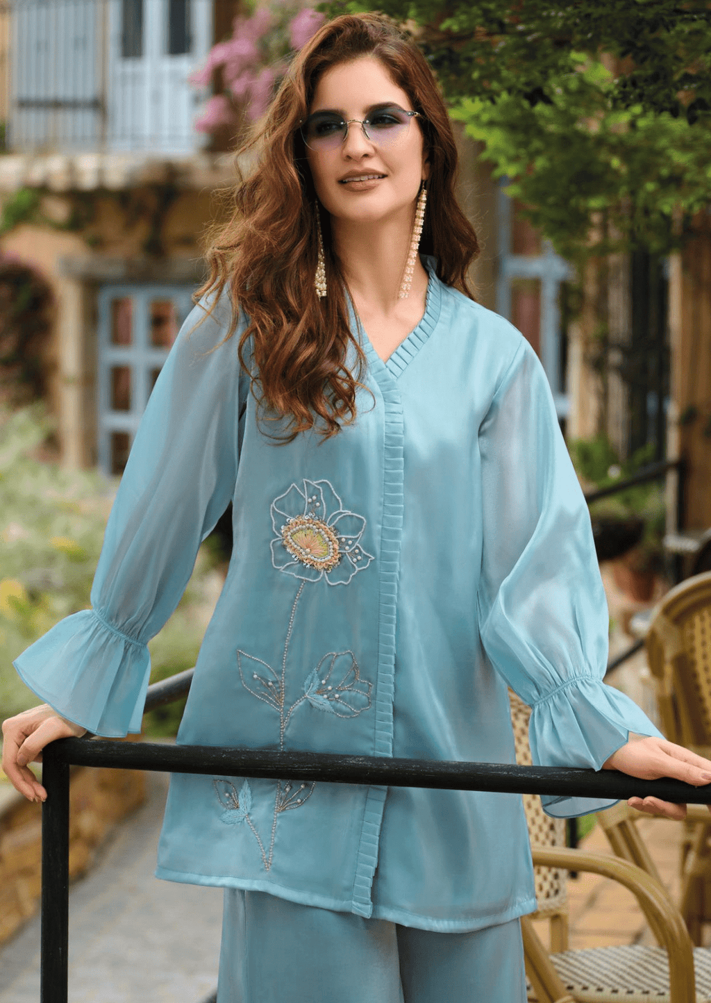 Aqua Grace Floral Silk Co-Ord Set